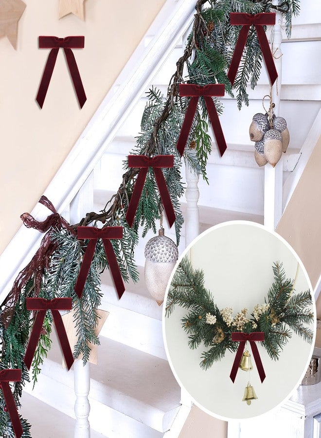 BeapTcely 30 Pcs Christmas Velvet Wreath Bow, 5 x 7 Inch Vintage Velvet Ribbon Bows Rustic Crafts Gift Bows for Indoor Outdoor Wreaths Garland Holiday Xmas Tree Wrapping Crafts (Burgundy Red, Width of 1") - Image 3